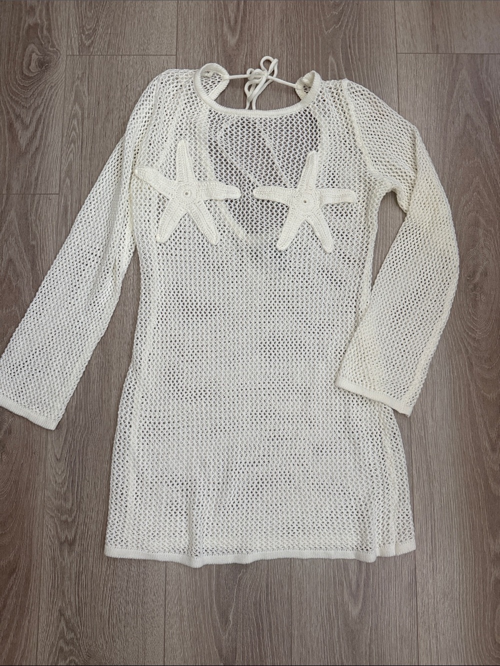 NWT Lulus Arizbeth Crochet Sheer White Starfish Knit Cover-Up Dress Swim Large - Picture 4 of 5